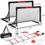 Kids Soccer Goals for Backyard Set of 2, 4x3 ft Portable Pop Up Soccer Goals Toddle Soccer Goals Soccer Training Equipment with 1 Adjustable Agility Ladder, 1 Soccer Ball, 8 Soccer Cones