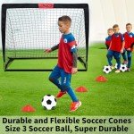 Kids Soccer Goals for Backyard Set of 2, 4x3 ft Portable Pop Up Soccer Goals Toddle Soccer Goals Soccer Training Equipment with 1 Adjustable Agility Ladder, 1 Soccer Ball, 8 Soccer Cones