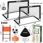 Bearwill Soccer Goal, Kids Soccer Goals for Backyard Set of 2, 4x3ft Portable Soccer Goal Pop Up Soccer Net, Kids Soccer Net for Backyard Training Equipment with Soccer Ball, Ladder, Cones, Targets