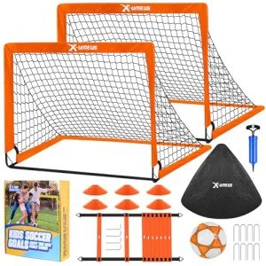 Kids Soccer Goals for Backyard Set of 2, 4x3 ft Portable Pop Up Soccer Goal Training Equipment with Soccer Ball, Ladder and Cones, Soccer Nets for Backyard for Kids Youth Toddler Outdoor Sports Game