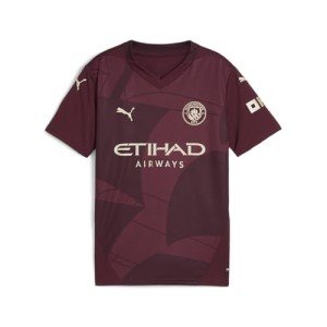 Manchester City FC Kids 2024/25 Third Soccer Jersey - Burgundy - Size: S