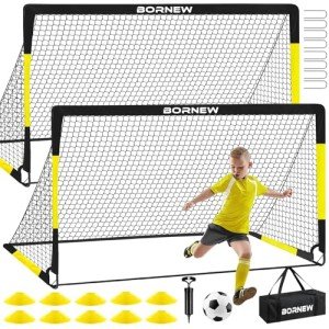 Kids Soccer Goal for Backyard Set - 2 Set of 6X4 ft Toddler Soccer Nets Training Equipment, Soccer Ball, Pop Up Portable Soccer Set for Kids and Youth Games and Training Goals Ages 3-16 Gift