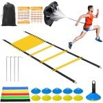 Panykoo Speed Agility Training Equipment Set - 20ft Agility Ladder, 12 Disc Cones, Resistance Parachute, 5 Resistance Bands & Carry Bag | Football Soccer Basketball Fitness Drills for Kids Adults