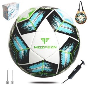 MGZFEZN Soccer Ball Size 5 for Youth and Adults, Outdoor and Indoor Training Practice Soccer Ball for School Sports Game with 1 Pump 1 Net Bag and 1 Gift Box White