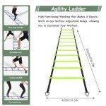 Agility Ladder Training Poles Equipment, Soccer Training Equipment-20ft Speed Ladder, 6 Agility Poles, 8 Soccer Cones for Training Football Basketball Rugby Training Equipment for Kids Youth Adults