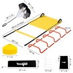 Yes4All Speed Training Equipment Set: 15ft Agility Ladder, Resistance Parachute, 5 Agility Hurdles, 12 Disc Cones with Carry Bag/Strap