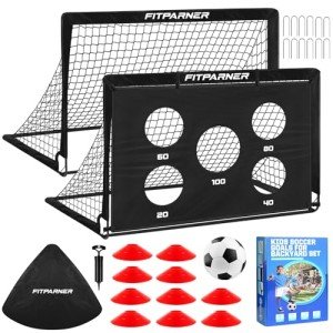 Kids Soccer Goals, 2 Pack 4x3 ft Soccer Nets for Kids Age 3-5 6-8 8-12 10-12-14, Backyard Training Equipment Set with Soccer Target, Ball, Cones for Soccer Practice,Outdoor Game, Ideal Soccer Gifts
