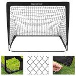 SONGMICS Kids Soccer Goals for Backyard, 4x3 ft Portable Soccer Nets Training Equipment, Toddler Soccer Goal with Carrying Bag, for Field, Black USZQ122B02