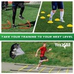 Yes4All Speed Training Equipment Set: 15ft Agility Ladder, Resistance Parachute, 5 Agility Hurdles, 12 Disc Cones with Carry Bag/Strap