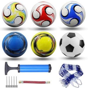 DHYLRICHER 6 Pcs Classic Soccer Balls Size 5 with Ball Pump and Net Bag, Training and Practice Soccer Balls for Kids and Adults, Competition Soccer Balls for Indoor and Outdoor