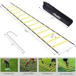 Ohuhu Agility Ladder Speed Training Equipment 12 Rung Exercise Ladders with Ground Stakes for Soccer Football Boxing Footwork Sports Feet Fitness Training Ladder with Carry Bag Yellow or Blue
