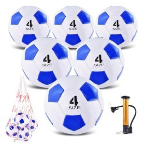 ELKCIP 6 Pack Classic deflated Soccer Balls Size 3/4/5 with Pump and Mesh Bag for Indoor Outdoor Lawn Game Training Practice Bulk Sport Gift for Teens Adults, Blue, Size 4