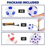 ELKCIP 6 Pack Classic deflated Soccer Balls Size 3/4/5 with Pump and Mesh Bag for Indoor Outdoor Lawn Game Training Practice Bulk Sport Gift for Teens Adults, Blue, Size 4
