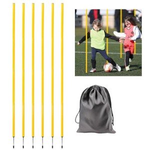 6 Pcs 5FT Adjustable Agility Training Poles for Soccer,Basketball,Football,Dog,Horse Training-Speed and Agility Training Equipment Sports Training Sticks with Stainless Steel Ground Nails (Yellow)