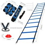 IHEPYQ Soccer Agility Training Equipment Set, 12 Rung 20Ft Agility Ladder, 12 Disc Cones,Solo Soccer Trainer, Jump Rope - Speed Training Equipment for Soccer Football Basketball-Blue