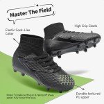 DREAM PAIRS Boys Girls Soccer Cleats Youth Firm Groud Outdoor Sport Athletic High Top Football Shoes for Little/Big Kid,Size 2 Little Kid,All/Black,HZ19002K