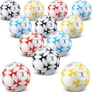 Lenwen 12 Pcs Soccer Balls with Pump Bulk Official Size 5 4 3 Kids Teen Adult Indoor Outdoor Sports Soccer Ball Toddler Youth Gift for Training Game Practice Back to School(Bright Style,Size 4)