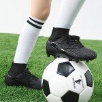 DREAM PAIRS Boys Girls Soccer Cleats Youth Firm Groud Outdoor Sport Athletic High Top Football Shoes for Little/Big Kid,Size 2 Little Kid,All/Black,HZ19002K