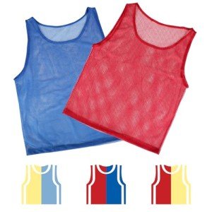 Adorox Adult Scrimmage Practice Jerseys – 24-Pack Nylon Mesh Team Pinnies Sports Vests for Soccer, Football, Basketball, Volleyball – 12 Red & 12 Blue