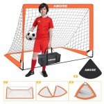 Amoise 4x3FT Portable Soccer Goal 2 Pack, Kids Soccer Goals for Backyard Set, Training Equipment with Soccer Ball, Agility Ladder, Cones Pop Up Portable Soccer for Kids Youth Training Goals(Orange)