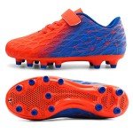 brooman Kids Firm Ground Soccer Cleats Boys Girls Athletic Outdoor Football Shoes(10,Orange Blue)