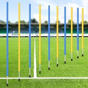 Silipull 10 Pcs Training Agility Poles 5ft Adjustable Soccer Training Poles Soccer Practice Sticks Sports Speed and Agility Practice Equipment for Outdoor Speed Sport Drills (Yellow,Blue)