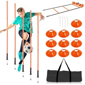 Soccer Training Equipment Agility Training Poles Equipment Includes 6 Flexible Agility Poles, 1*Speed Agility Ladder, 10*Soccer Cones for Speed Training, Soccer Training, Basketball Athletes (Orange)