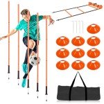 Soccer Training Equipment Agility Training Poles Equipment Includes 6 Flexible Agility Poles, 1*Speed Agility Ladder, 10*Soccer Cones for Speed Training, Soccer Training, Basketball Athletes (Orange)