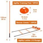 Soccer Training Equipment Agility Training Poles Equipment Includes 6 Flexible Agility Poles, 1*Speed Agility Ladder, 10*Soccer Cones for Speed Training, Soccer Training, Basketball Athletes (Orange)