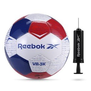 Reebok Recreational Soccer Ball, Premium TPU Composite Leather Cover, Soft Touch EVA Foam Backing, Includes Pump & Needle, VR-3K Series