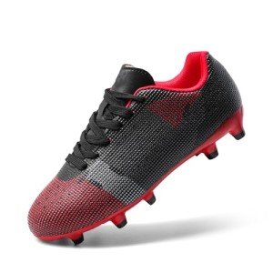DREAM PAIRS Boys Girls Soccer Cleats Youth Firm Groud Athletic Outdoor Trainning Football Shoes for Little/Big Kid,Size 5 Big Kid,Black/Red,SDSO224K