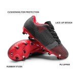 DREAM PAIRS Boys Girls Soccer Cleats Youth Firm Groud Athletic Outdoor Trainning Football Shoes for Little/Big Kid,Size 5 Big Kid,Black/Red,SDSO224K