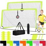 Enmons Soccer Goal - Set of 2 Soccer Nets, 6x4 ft Portable Pop Up Soccer Goals for Backyard - Soccer Training Equipment with Soccer Ball, Ladder, and Cones - Toddler Kids Youth Outdoor Game Toys