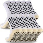 Ultrafun 5 Pairs Soccer Socks with Grip Pads Non Slip Football Basketball Sports Socks for Men Women (5Pairs-White)