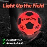 GlowCity Glow in The Dark Soccer Ball | Light Up Indoor/Outdoor Soccer Ball with 2 LED Lights | Pre-Installed Batteries | Fun Gift for Teens