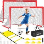 Choiana Kids Soccer Goals for Backyard Set of 2, 6x4 ft Portable Soccer Goal Training Equipment, Soccer Net w/Soccer Ball, Agility Ladder & Cones, Soccer Nets for Kids Youth Outdoor Sports Games Play