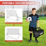 Choiana Kids Soccer Goals for Backyard Set of 2, 6x4 ft Portable Soccer Goal Training Equipment, Soccer Net w/Soccer Ball, Agility Ladder & Cones, Soccer Nets for Kids Youth Outdoor Sports Games Play