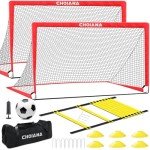 Choiana Kids Soccer Goals for Backyard Set of 2, 6x4 ft Portable Soccer Goal Training Equipment, Soccer Net w/Soccer Ball, Agility Ladder & Cones, Soccer Nets for Kids Youth Outdoor Sports Games Play