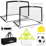 6x4 ft Kids Soccer Goals for Backyard Set of 2- Portable Pop Up Soccer Net for Backyard for Kids Toddler Youth, Soccer Training Equipment+ Soccer Goal Target, Ball and Cones, Outdoor Soccer Games