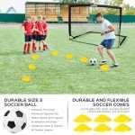 6x4 ft Kids Soccer Goals for Backyard Set of 2- Portable Pop Up Soccer Net for Backyard for Kids Toddler Youth, Soccer Training Equipment+ Soccer Goal Target, Ball and Cones, Outdoor Soccer Games