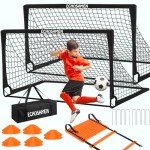 ECHOSAMEN Kids Soccer Goals for Backyard, 2 of 6 x 4 ft Kids Soccer Goal Set Soccer Net with 10 Soccer Cones, Agility Ladder & Carry Bag, Portable Soccer Training Equipment.