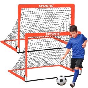 2 Pack 4' x 3' Soccer Goal Net Set, Pop Up Kids Practice Soccer Goals for Indoor and Outdoor.Portable Soccer Net with Carrying Bag & Ground Pegs, Perfect for Backyard, Field, Court (Orange)