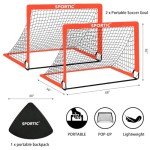 2 Pack 4' x 3' Soccer Goal Net Set, Pop Up Kids Practice Soccer Goals for Indoor and Outdoor.Portable Soccer Net with Carrying Bag & Ground Pegs, Perfect for Backyard, Field, Court (Orange)