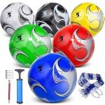 DHYLRICHER 6 Pack Size 5 Soccer Balls for Training & Matches – Official Size & Weight, Includes Carry Net, Needles, Air Pump – Ideal for Adult Players(Size 5)