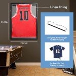 PKHROR Jersey Frame Display Case Large Lockable Sports Jersey Frame Shadow Box with 98% Uv Protected Acrylic and Hanger for Baseball Basketball Football Soccer Hockey Sport Shirt Linen Black