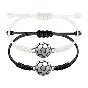 SmileBelle Soccer Gifts Soccer Easter Basket Soccer Bracelets 2 Pcs Soccer Accessories White and Black Sport Bracelets as Son Daughter Soccer Party Favors, Soccer Stuff Jewelry for Fans Soccer Lover