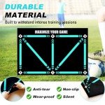 Doskona Football Footstep Training Mat, Soccer Training Mat 35 * 24IN, Soccer Skills Training Equipment with Storage Bag and Soccer Return Trainer Net (Black-Blue)
