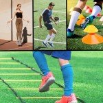 AOPUETRX 20FT Agility Soccer Ladder Training Equipment Set Football Gifts for Boys 8-14 with 12 Cones, Solo Trainer & Jump Rope, Suitable for Home Gym and Playground