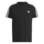 adidas Men's Essentials Single Jersey 3-Stripes T-Shirt, Black/White, Medium