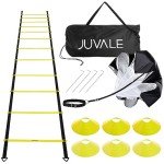 Juvale Agility Ladder Workout Equipment with 6 Speed Training Cones and Resistance Parachute, Footwork Skills Drill Gear for Football and Soccer (20 Ft)